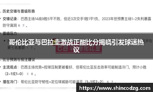 哥伦比亚与巴拉圭激战正酣比分揭晓引发球迷热议